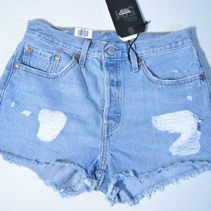 NWT LEVIS PREMIUM 501 HIGH RISE DISTRESSED SHORTS, SZ 28